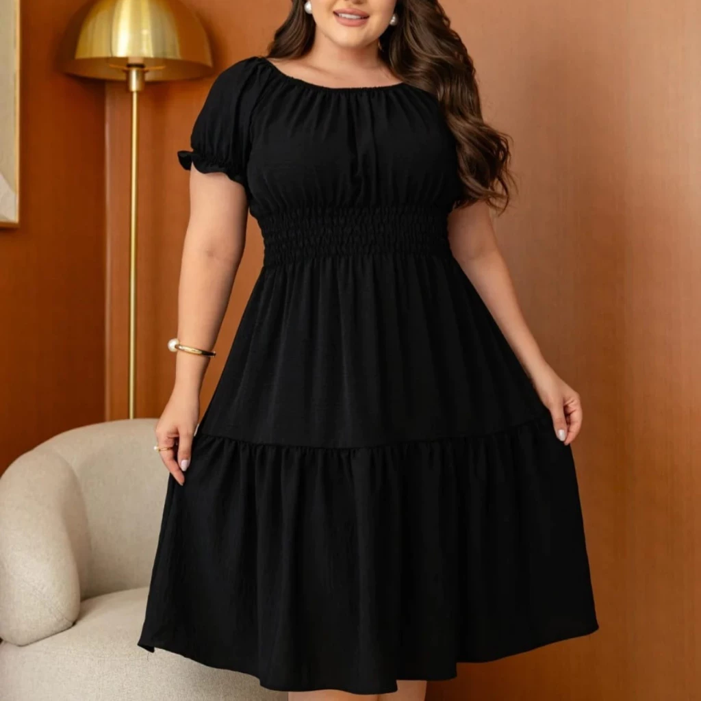 Vestido Midi Evangélico Plus Size Feminino Duas Marias Rodado Manga Curta - Imagem 5