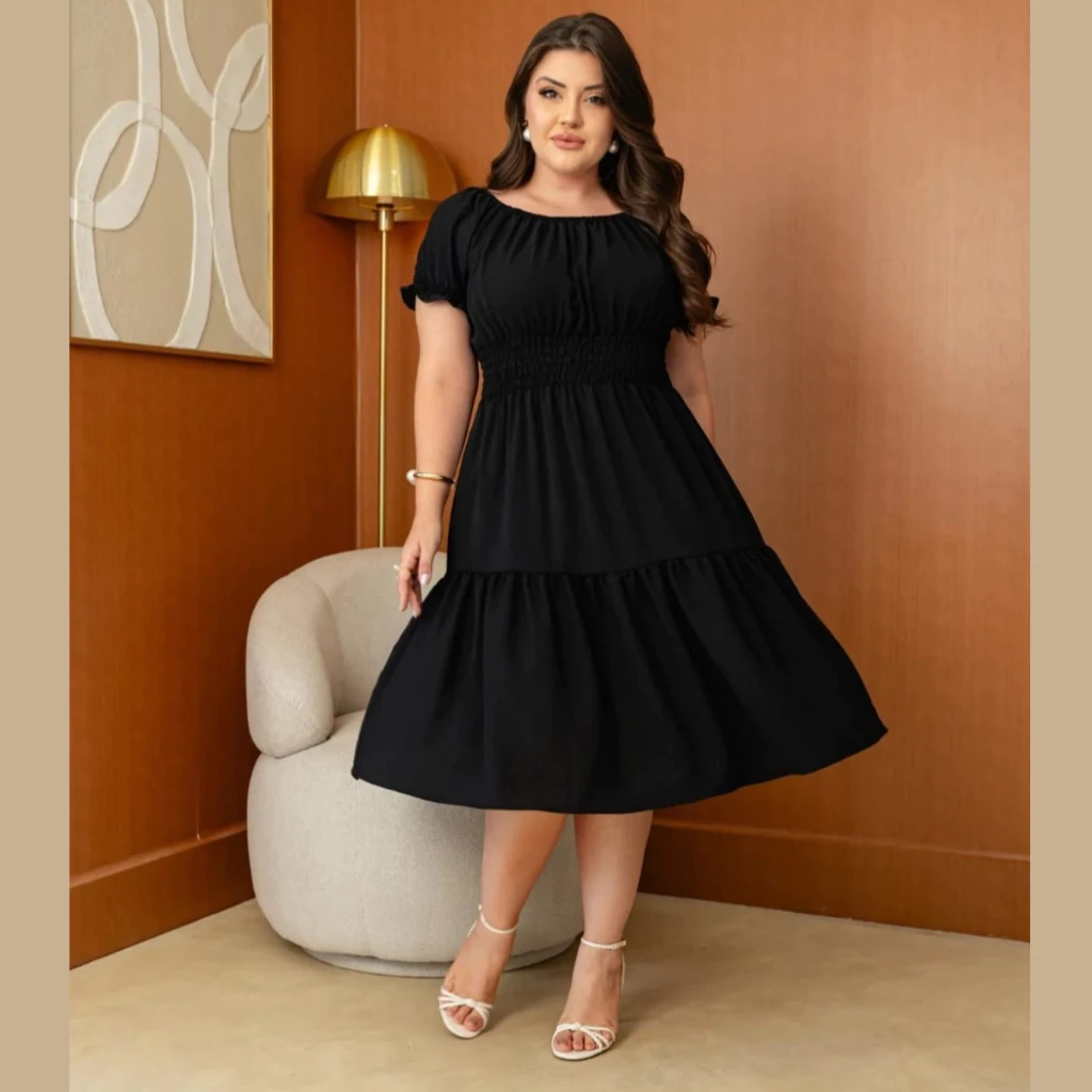 Vestido Midi Evangélico Plus Size Feminino Duas Marias Rodado Manga Curta - Imagem 6