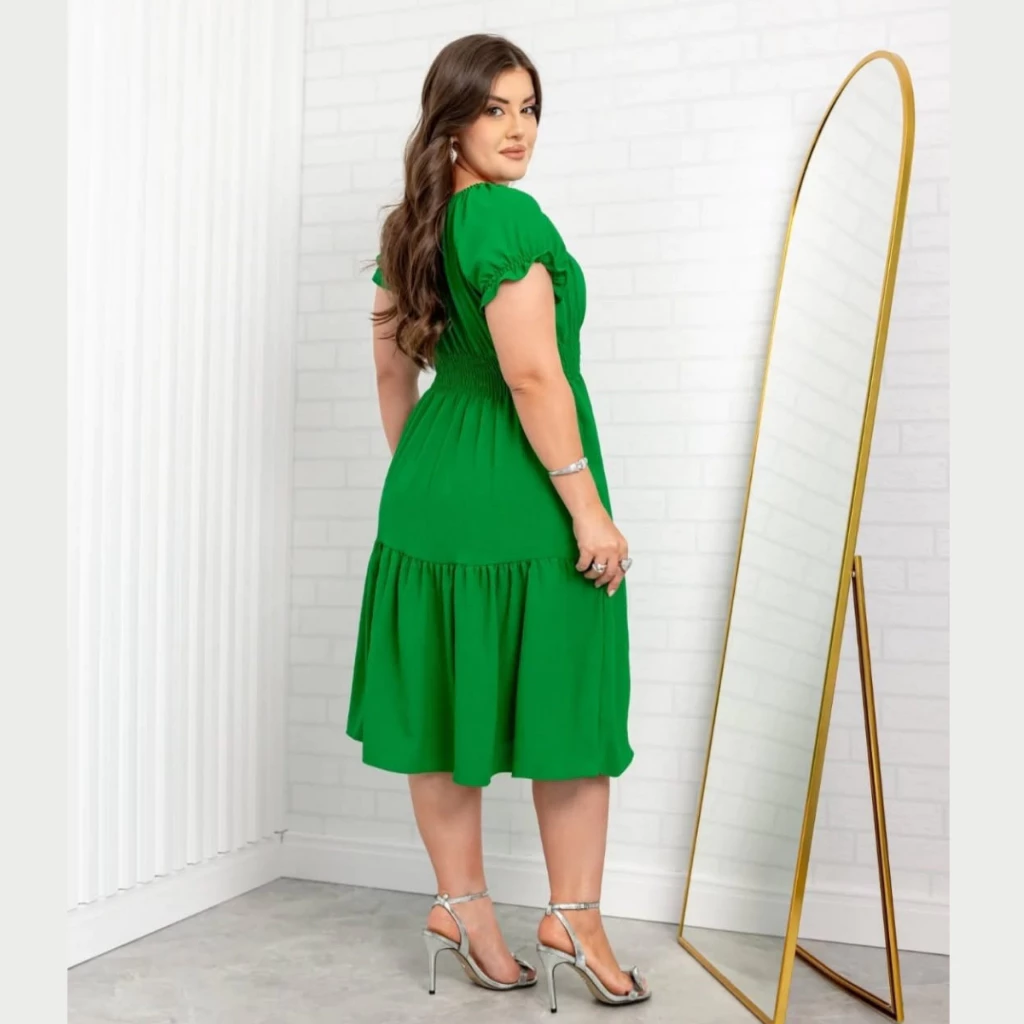 Vestido Midi Evangélico Plus Size Feminino Duas Marias Rodado Manga Curta - Imagem 7