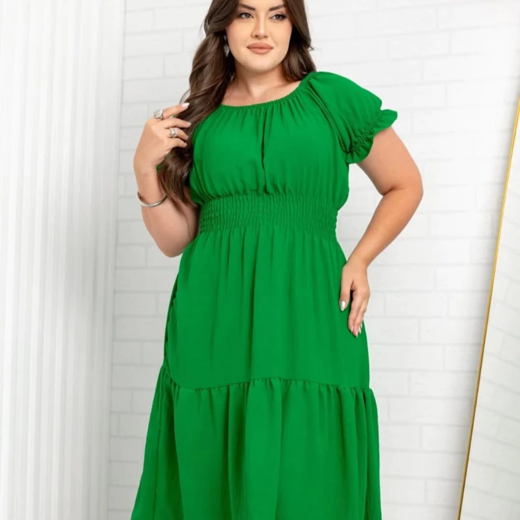 Vestido Midi Evangélico Plus Size Feminino Duas Marias Rodado Manga Curta