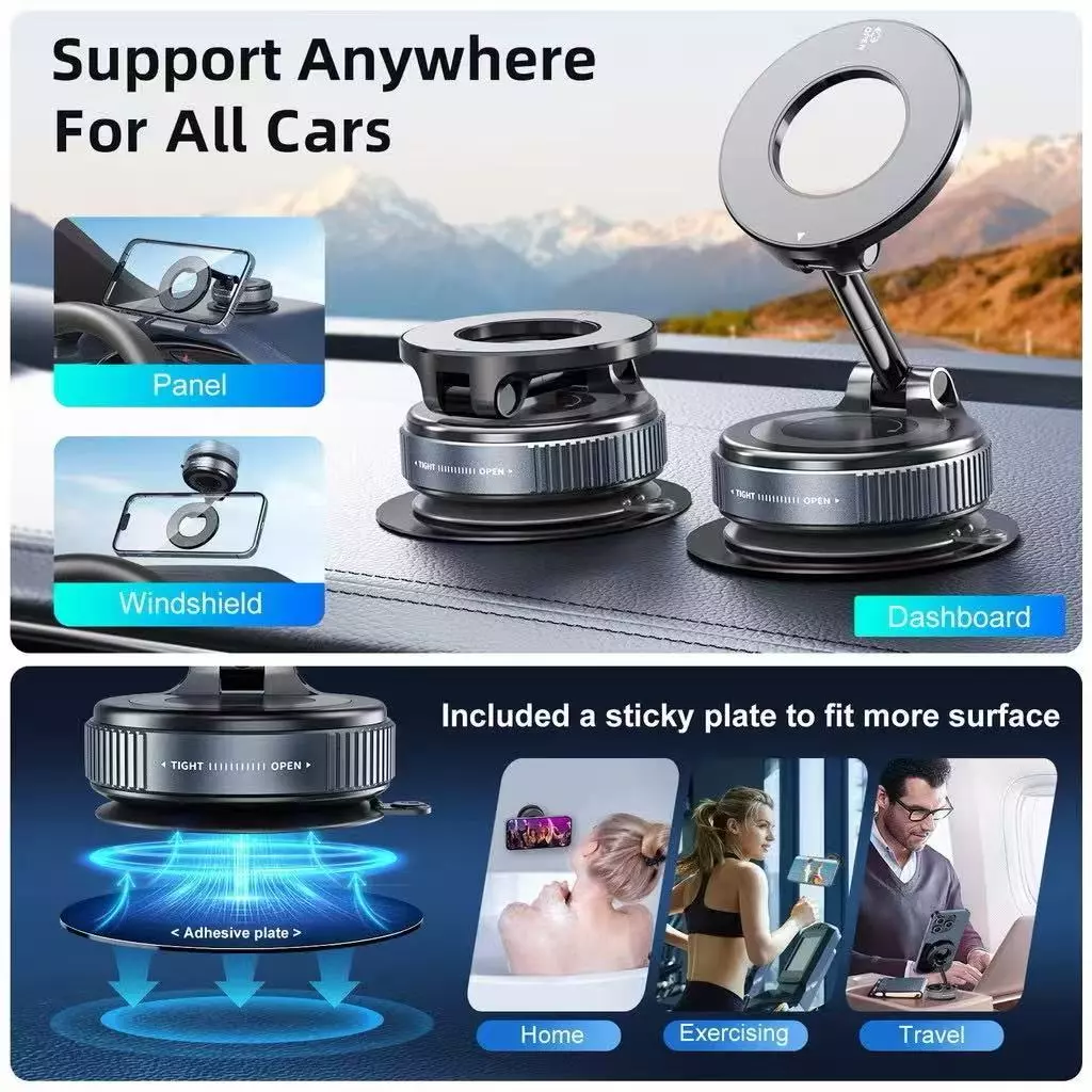 360 °Suporte Magnético Forte Para Telefone Carro Design Dobrável Vácuo Ajustável/Mesa/Uso Universal - Imagem 6